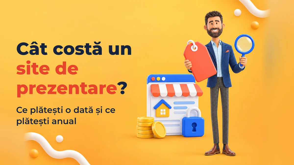 Matei compară trei oferte de lungimi diferite pentru un site, iar Ana îi arată macheta unei case cu o cheie și un lacăt.