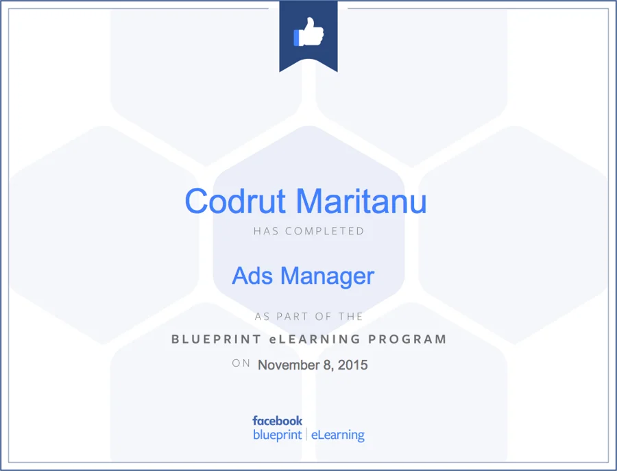 Certificat Facebook Blueprint · Ads Manager, Codruț Marițanu