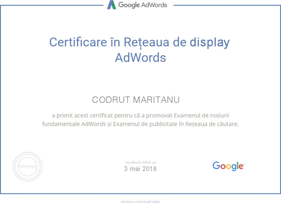 Certificat Google Ads · Rețeaua de display, Codruț Marițanu
